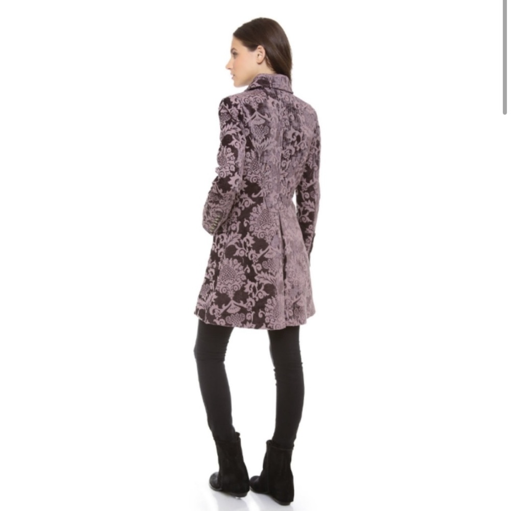 Free People Downtown Brocade Coat in Plum